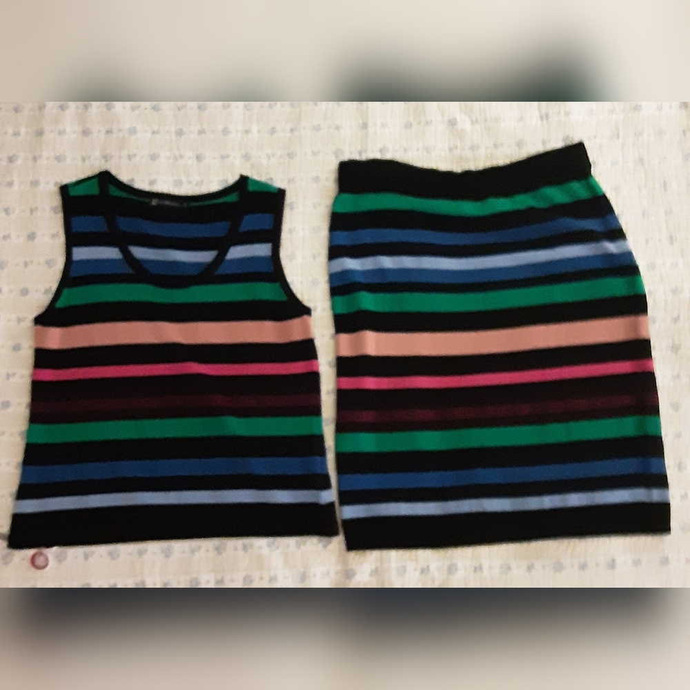 New York and Company Striped Skirt and Shirt Set